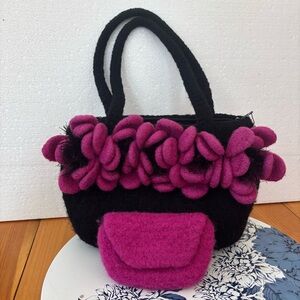 Too Hip Bags Purple Flower Felt Purse + Matching Pouch